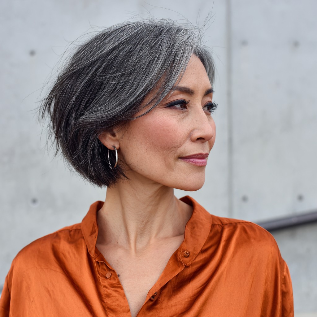 Chic Textured Gray Bob with Soft Layers