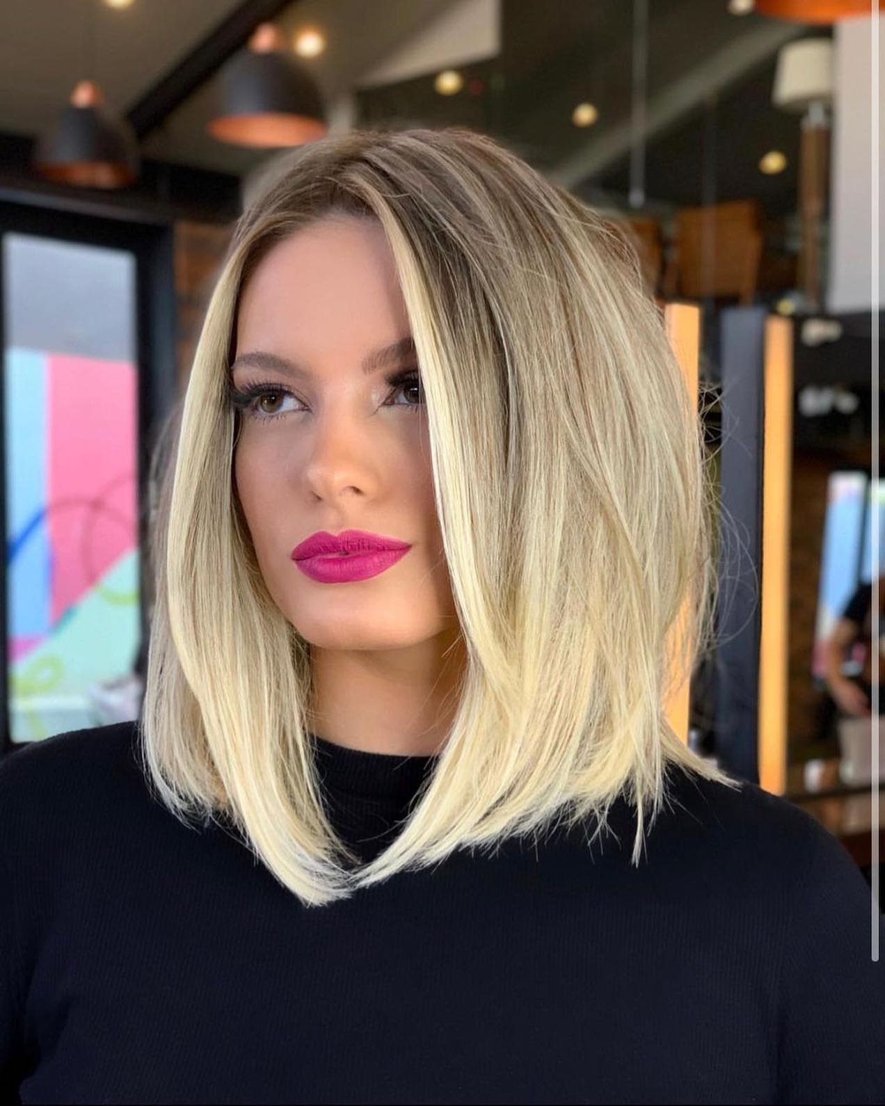 Chic Textured Middle Part Bob with Light Blonde Highlights
