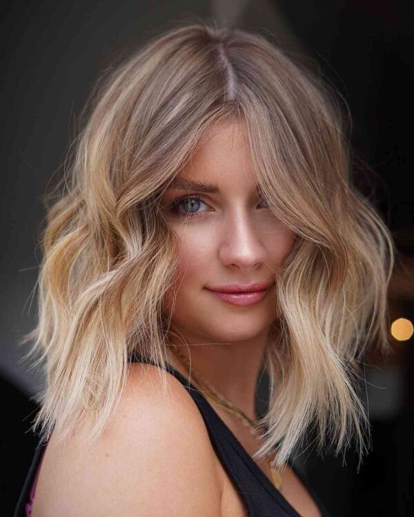 Chic Textured Middle Part Bob with Soft Waves