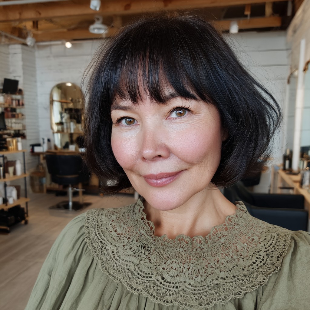 Chic Textured Mushroom Bob with Subtle Bangs