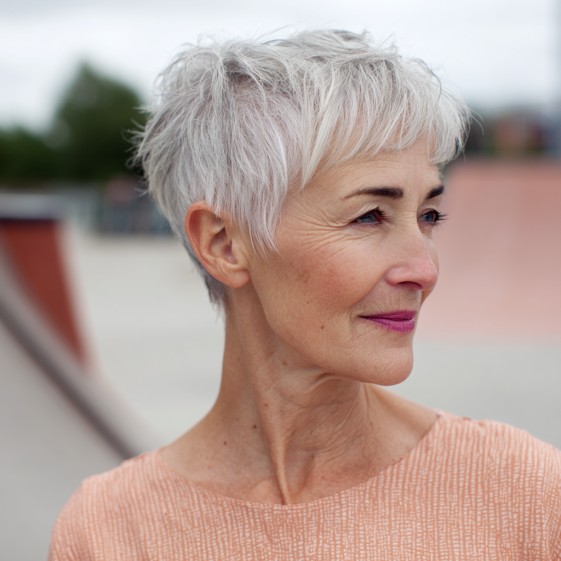 Chic Textured Silver Pixie Cut with Soft Layers