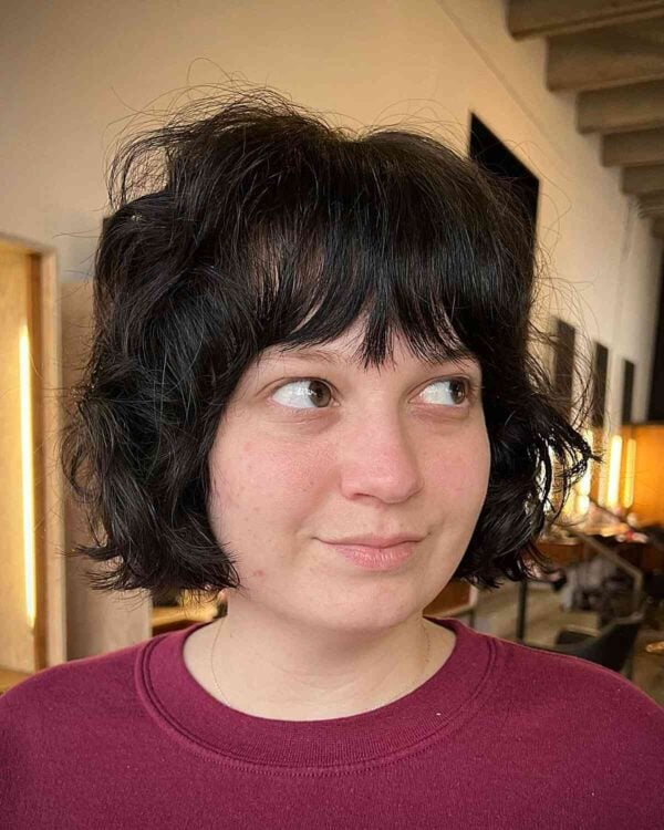 Choppy Curly Bob with Playful Bangs