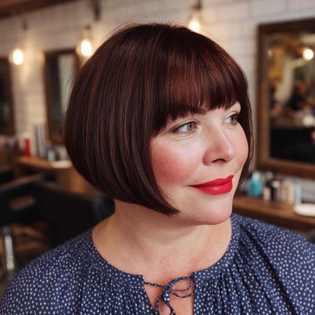 Classic Rounded Mushroom Bob with Blunt Bangs