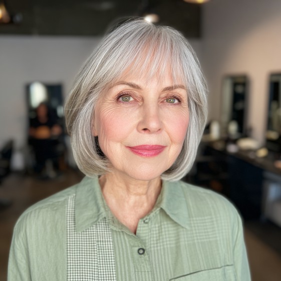 Classic Soft Silver Bob with Subtle Fringe