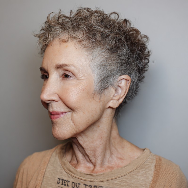Curly Textured Razor Pixie Cut with Edgy Undercut