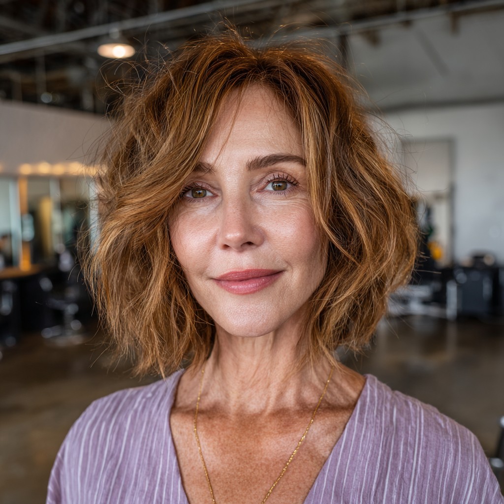 Effortlessly Chic Frayed Bob with Luscious Waves