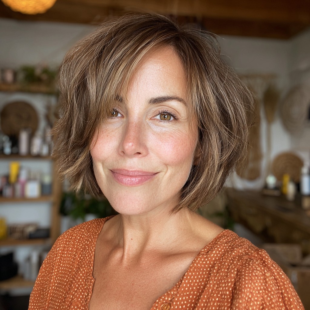 Effortlessly Chic Frayed Bob with Natural Highlights