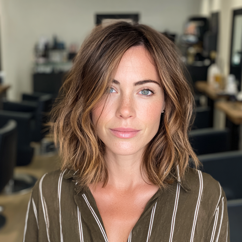 Effortlessly Chic Wavy Bob with Soft Highlights