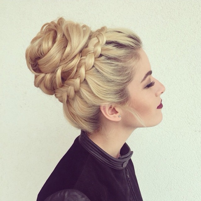 Elegant Braided Crown Bun with Soft Waves