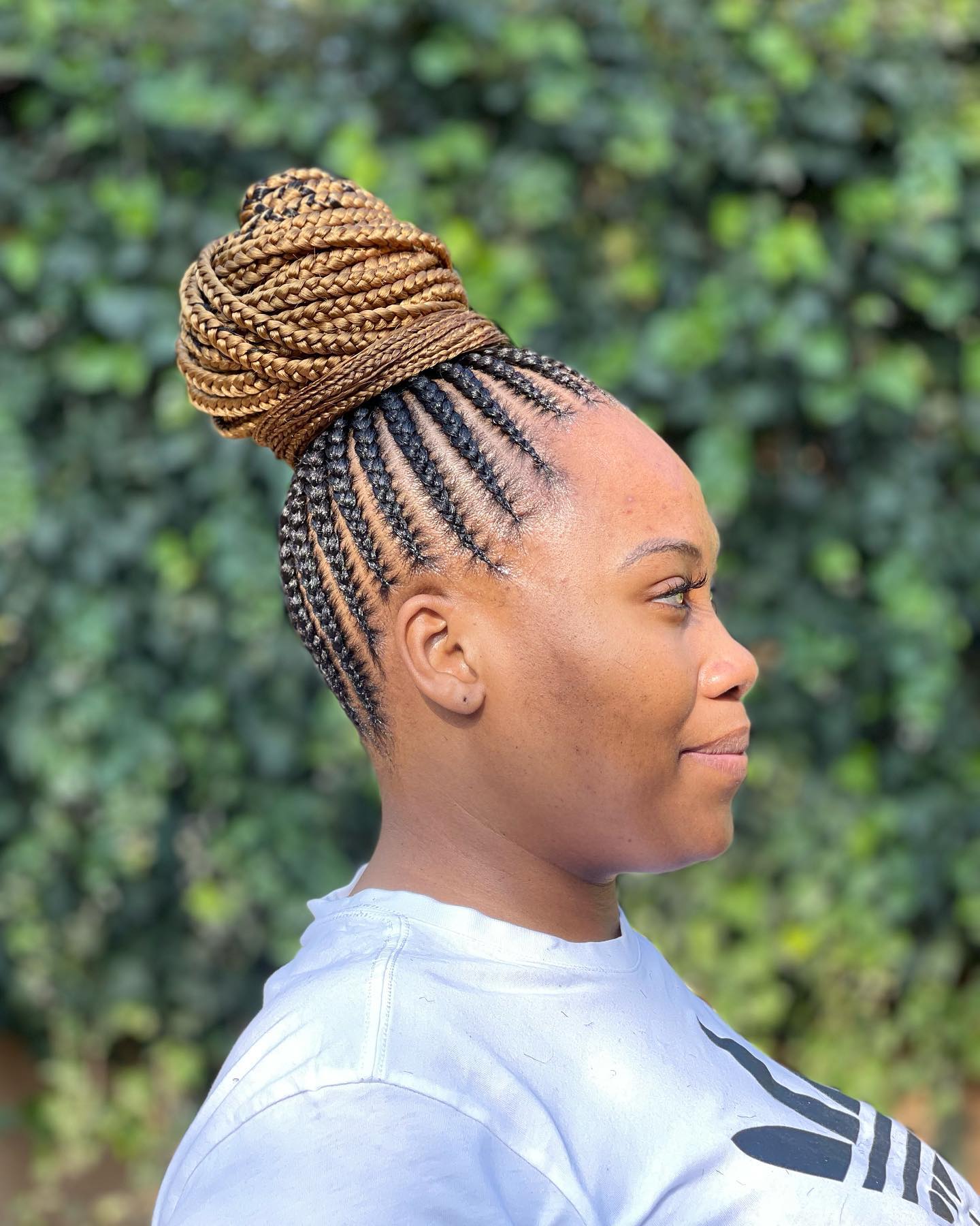 Elegant High Braided Bun with Detailed Cornrow Base