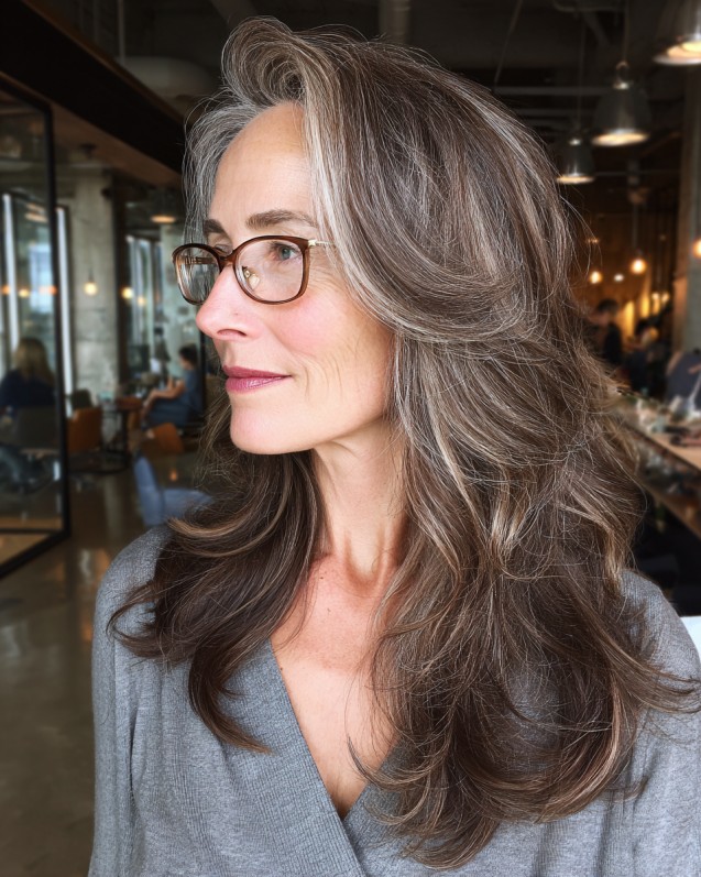 Elegant Long Layers with Natural Silver Highlights