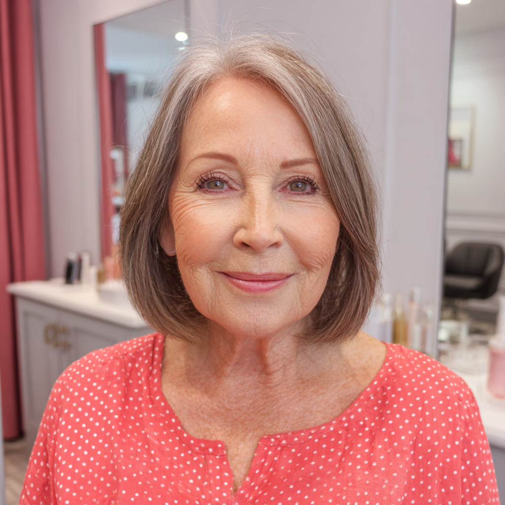 Elegant One-Length Gray Bob with Soft Texture