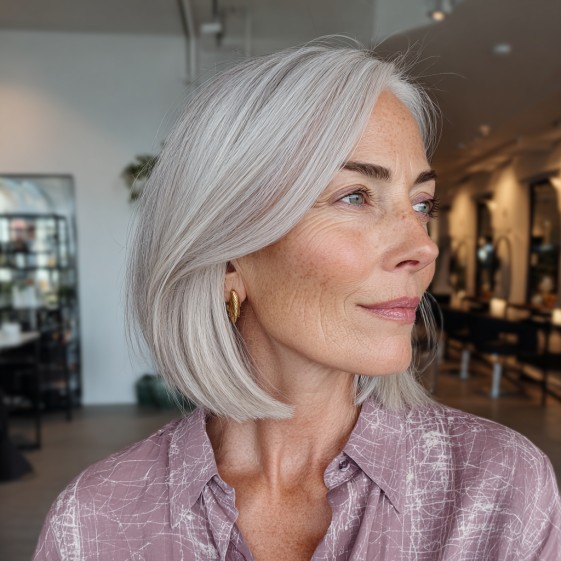 Elegant Silver Blunt Bob with Subtle Layers