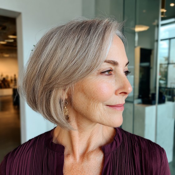 Elegant Silver Inverted Bob with Soft Waves