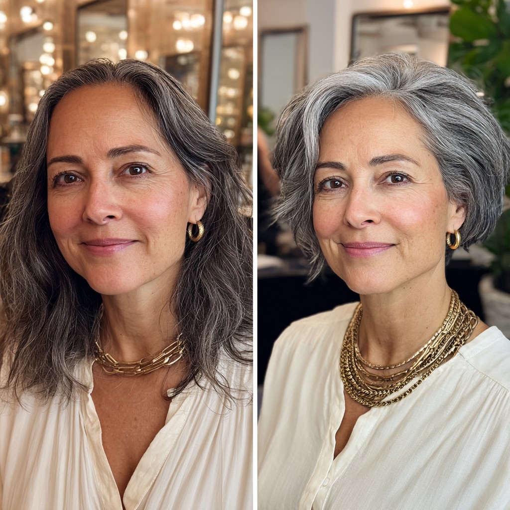 Elegant Textured Gray Bob with Soft Waves