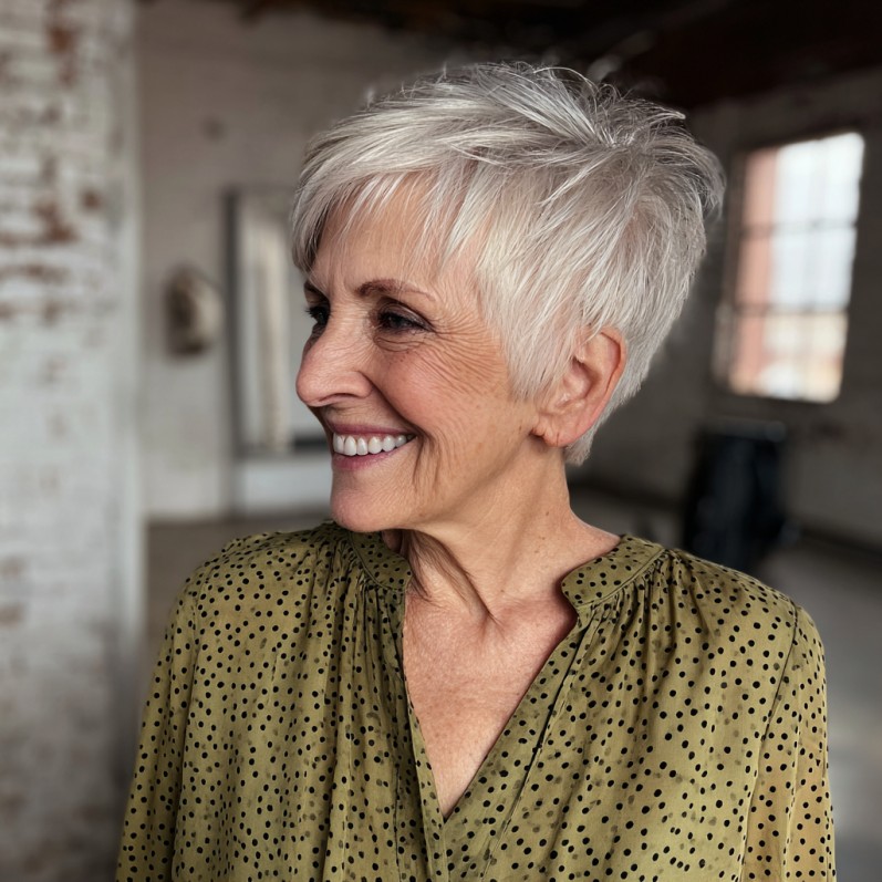 Feathery Textured Razor Pixie Cut for Women Over 70