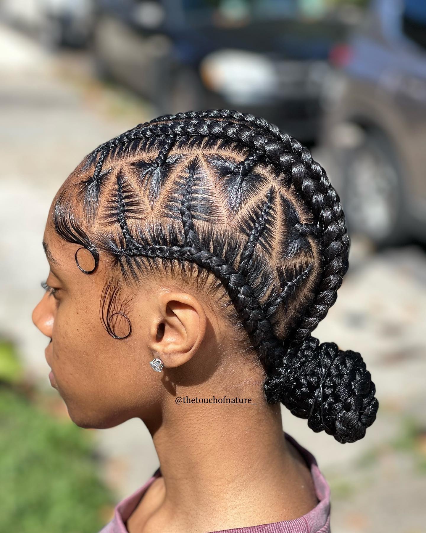 Intricate Braided Bun with Chevron Patterns