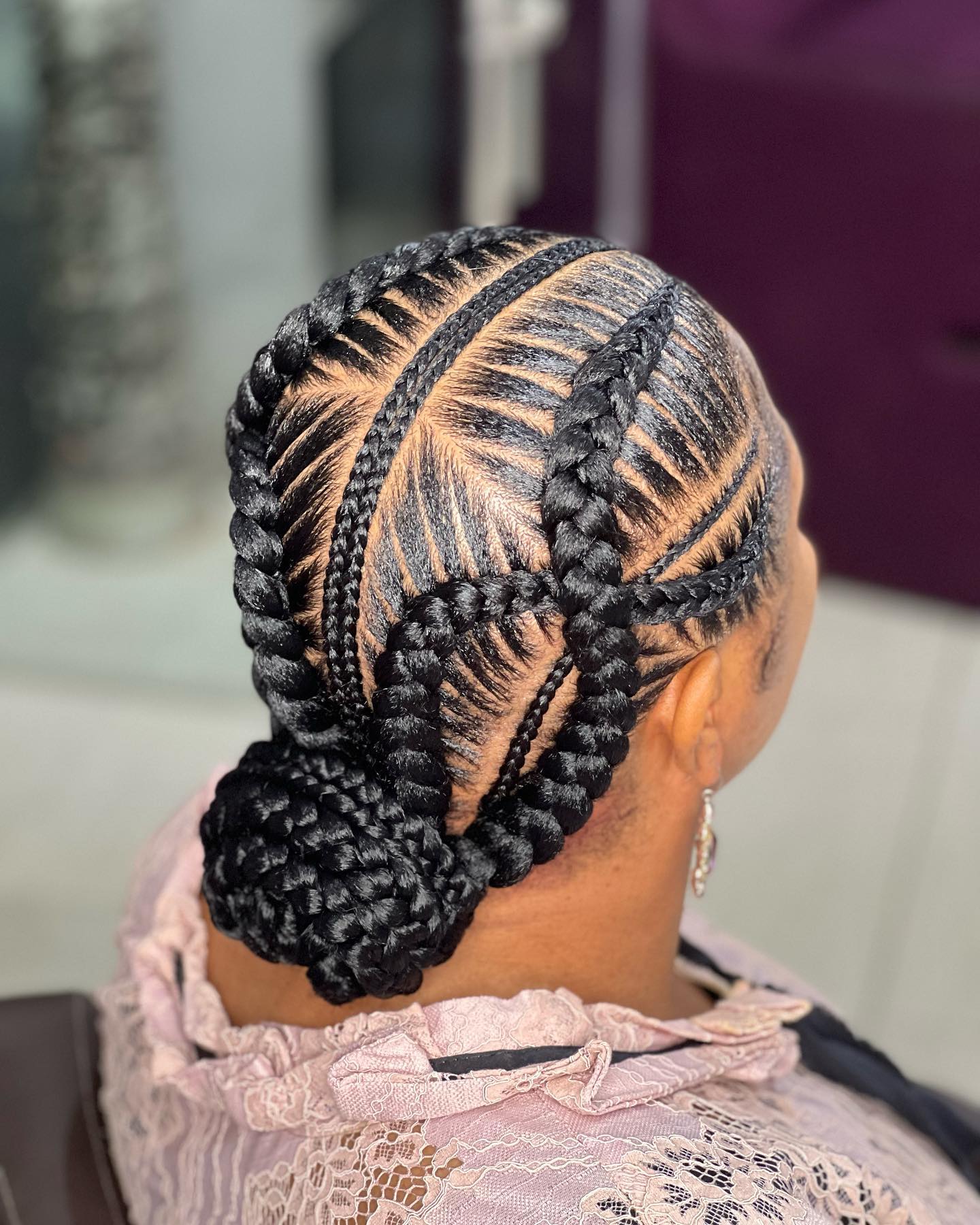 Intricate Braided Bun with Geometric Patterns