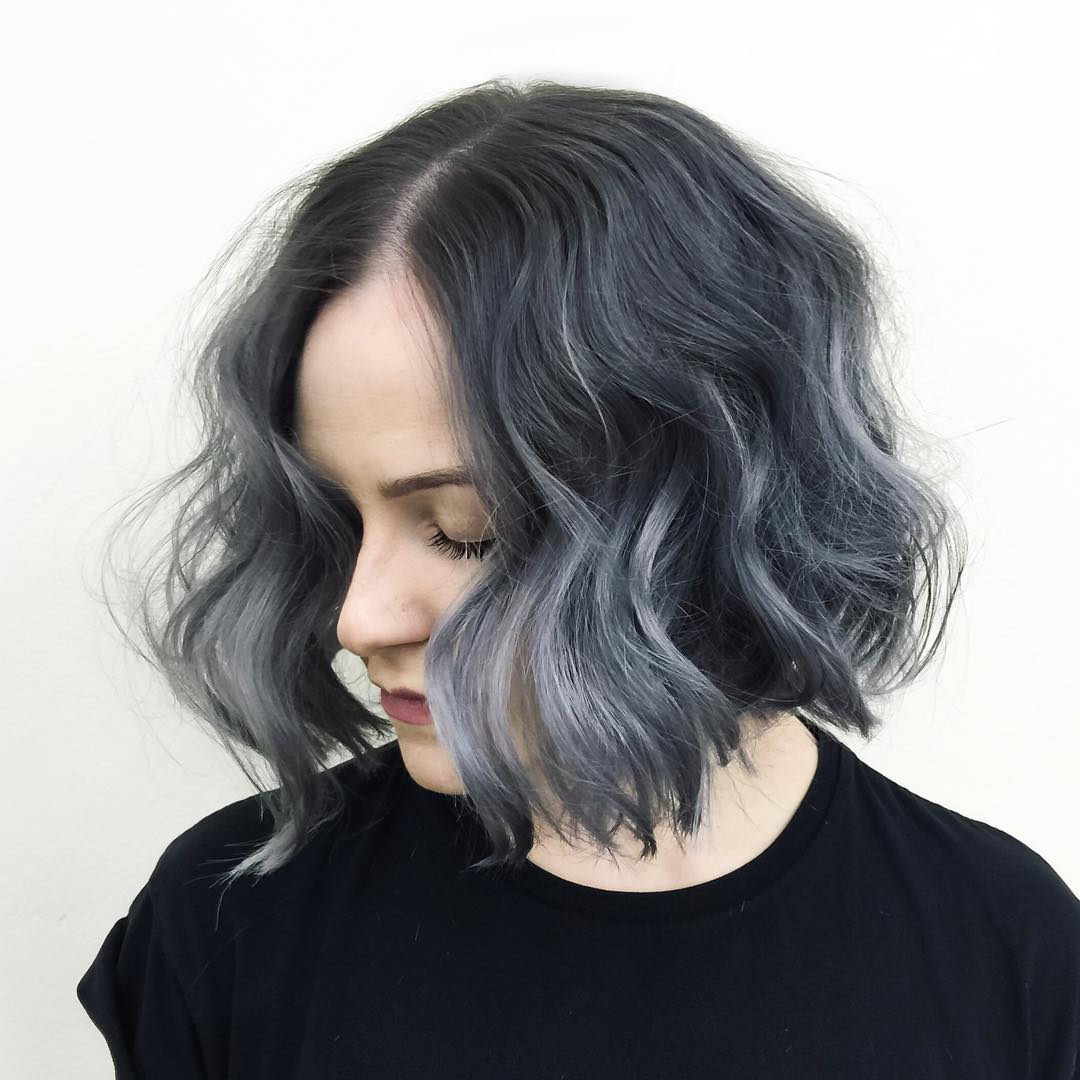Modern Gray Wavy Middle Part Bob