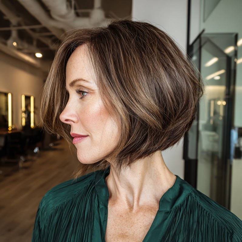 Modern Layered Bob with Subtle Warm Brown Tones