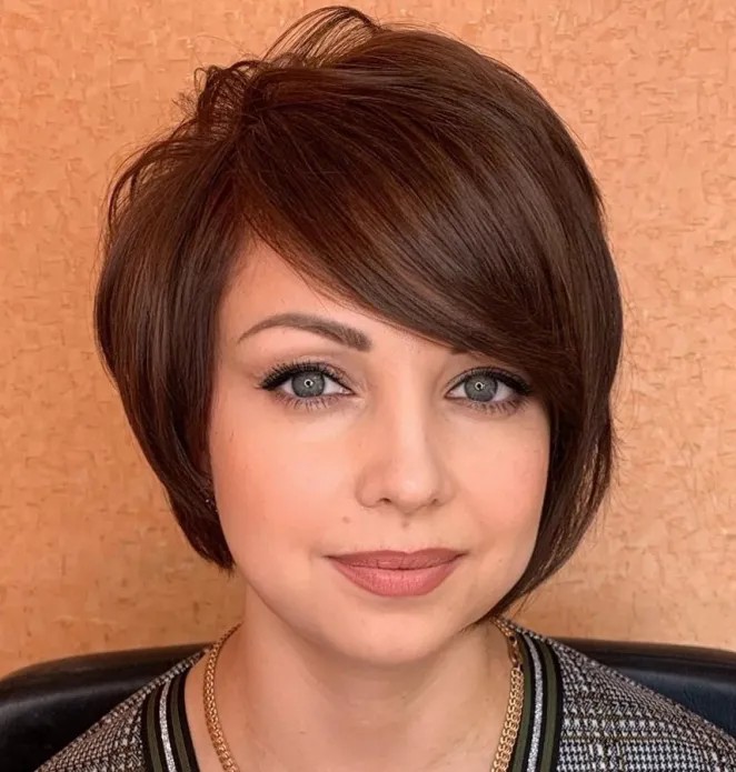 Modern Stacked Bob with Subtle Side Swept Bangs