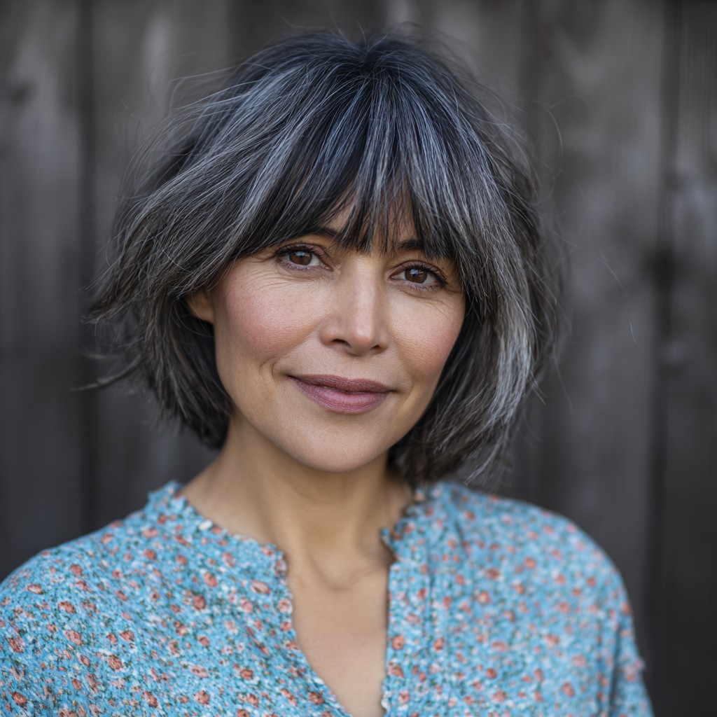 Modern Textured Frayed Bob with Bangs
