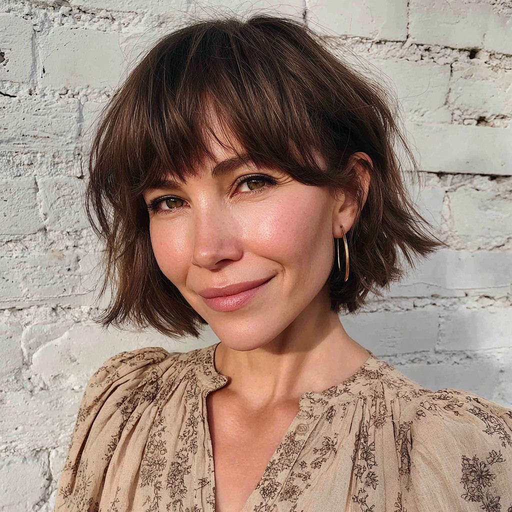Playful Frayed Bob with Wispy Bangs