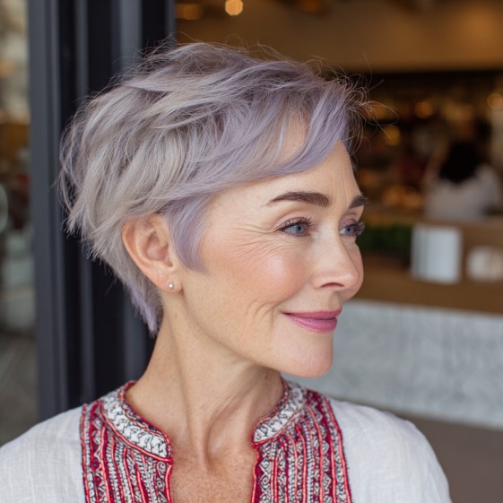 Playful Textured Lavender Pixie Cut