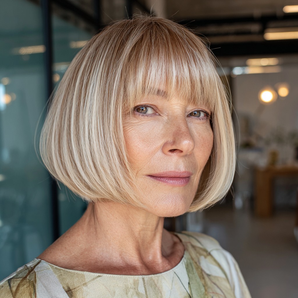 Polished Blunt Mushroom Bob with Soft Bangs