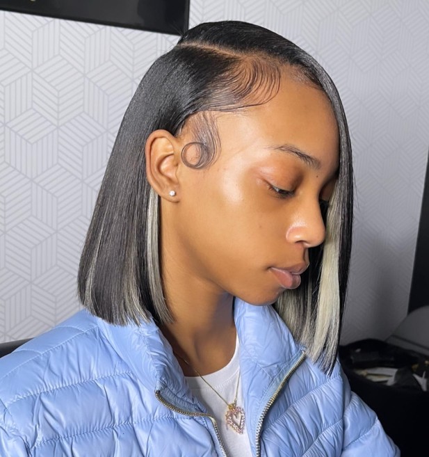 Sleek Asymmetrical Bob with Blonde Highlights
