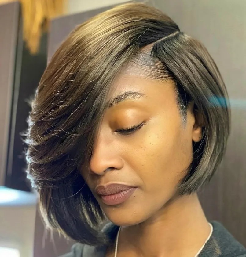 Sleek Long Bob with Side-Swept Layers