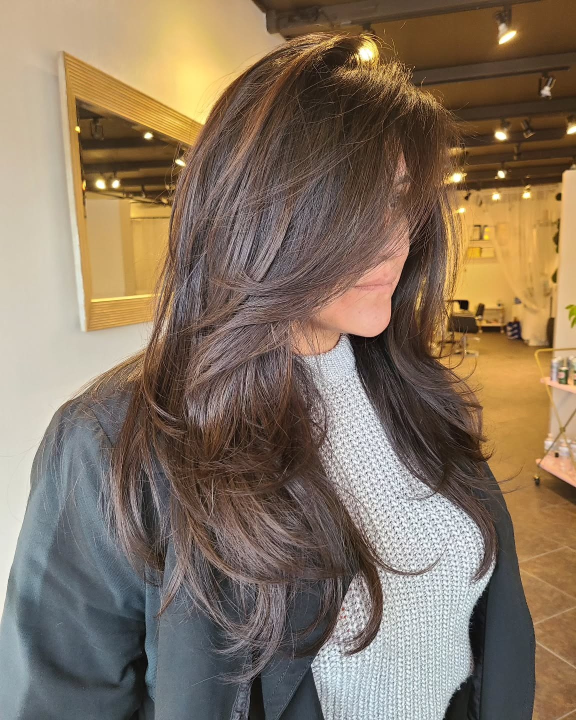 Sleek Long Layers with Subtle Face-Framing Highlights