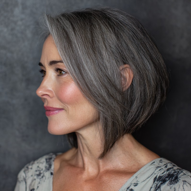 Sleek Textured Gray Bob with Subtle Layers