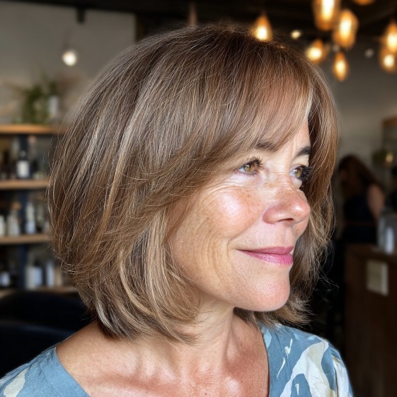 Soft Layered Bob with Gentle Face-Framing Bangs