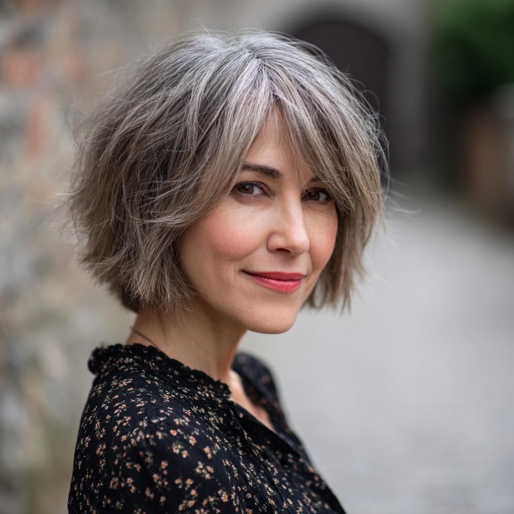 Softly Frayed Silver Bob with Volume