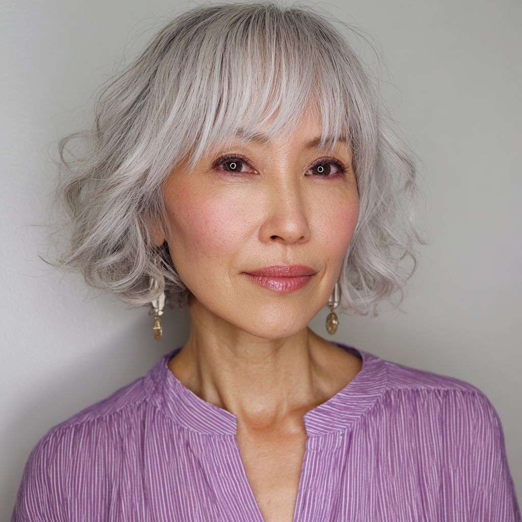Softly Textured Silver Bob with Fluffy Layers