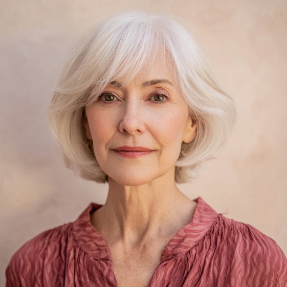 Softly Textured Silver Lob with Face-Framing Layers