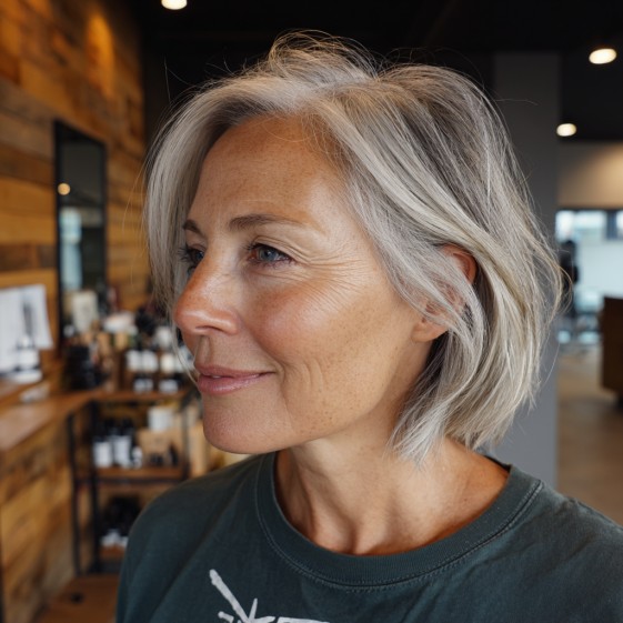 Softly Textured Silver Lob with Subtle Layers