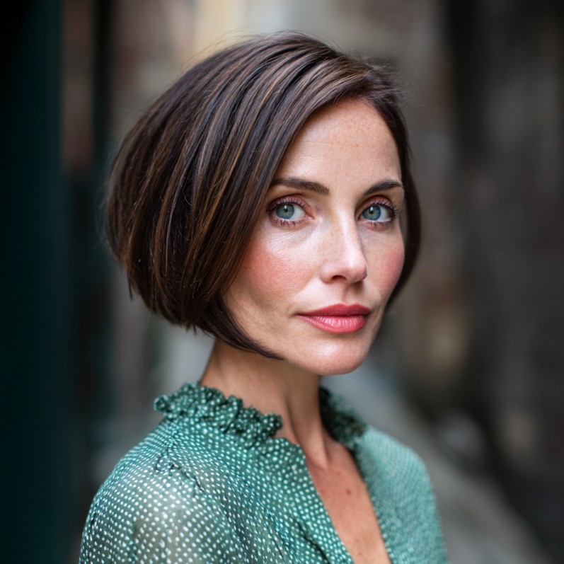 Stylish Angular Bob with Warm Brown Highlights