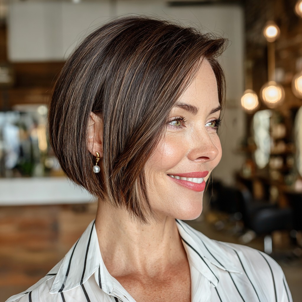 Stylish Asymmetrical Bob with Subtle Highlights