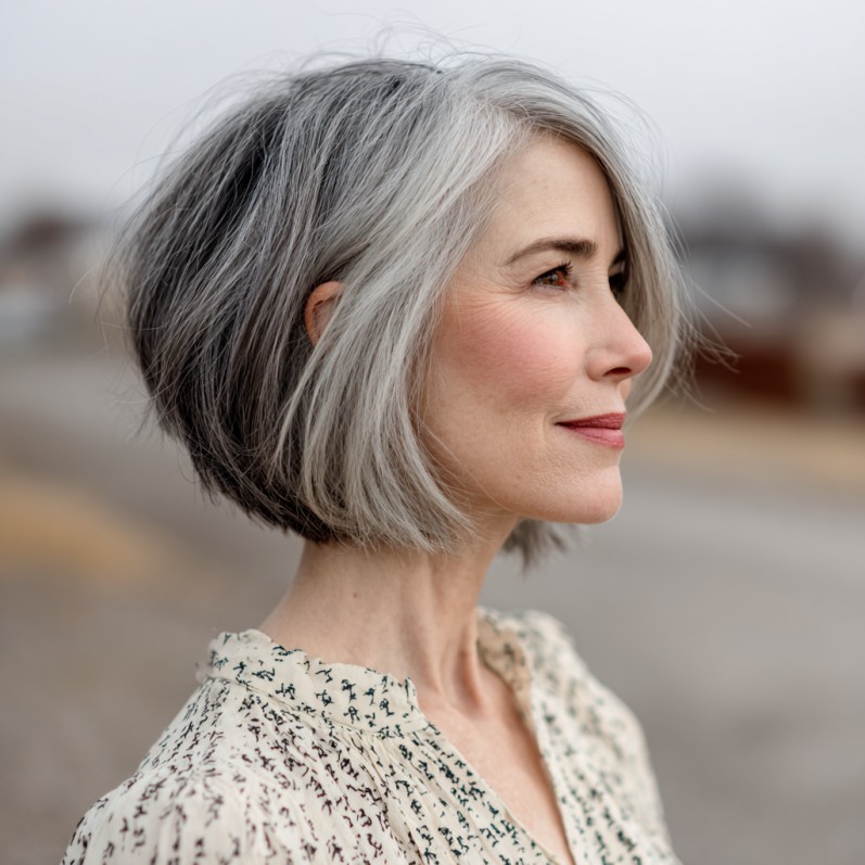 Stylish Textured Bob with Soft Silver Highlights