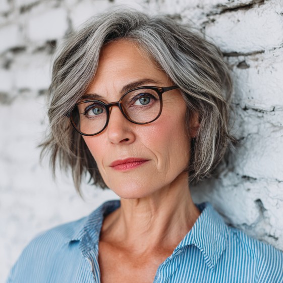 Stylish Textured Silver Bob with Soft Waves