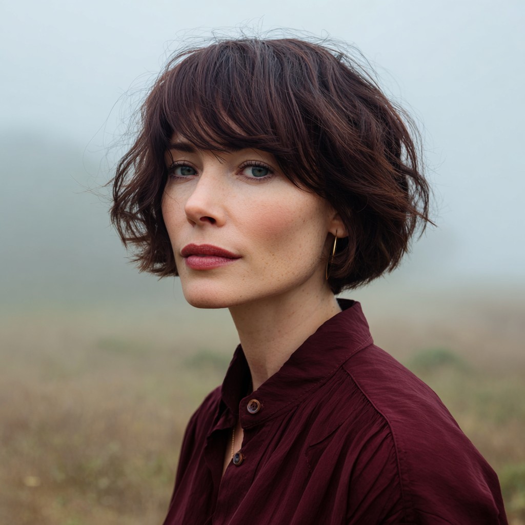 Textured Chocolate Bob with Soft Fringe