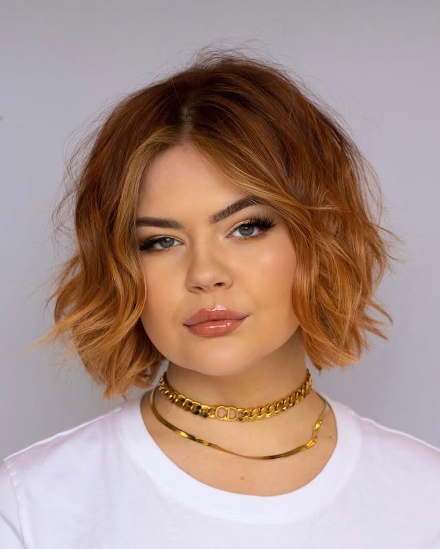 Textured Copper Bob with Soft Waves