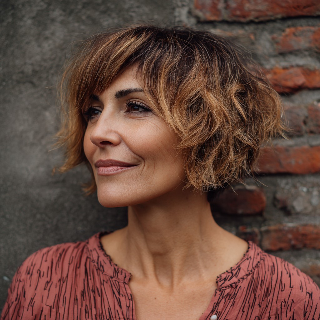 Textured Golden Mushroom Bob with Soft Waves