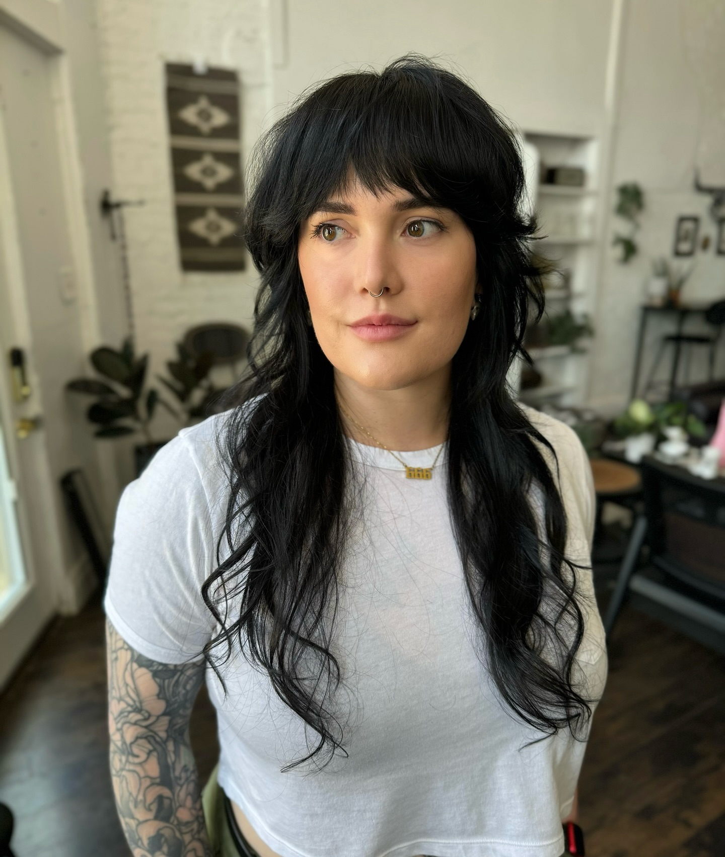 Textured Long Layers with Face-Framing Bangs
