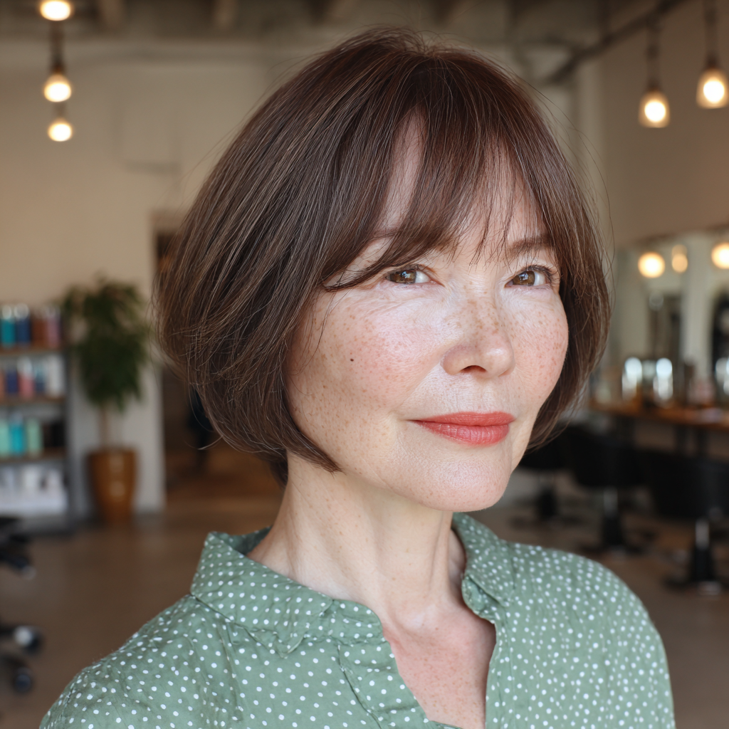 Textured One-Length Bob with Soft Bangs