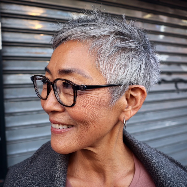 Textured Silver Razor Pixie Cut with Defined Layers