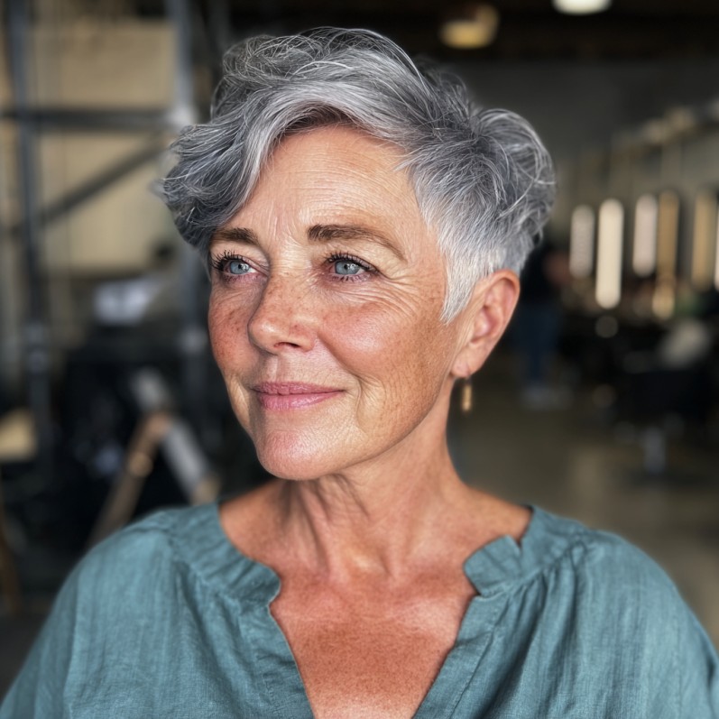 Textured Silver Razor Pixie Cut with Soft Edges