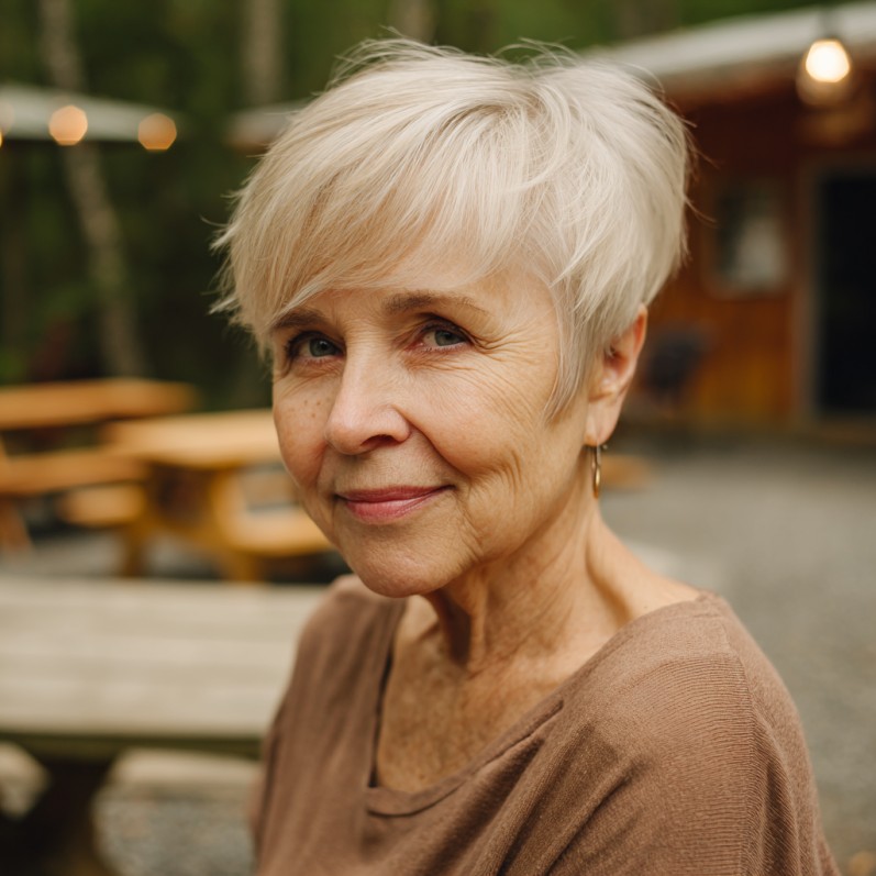 Textured Silver Razor Pixie Cut with Subtle Lift